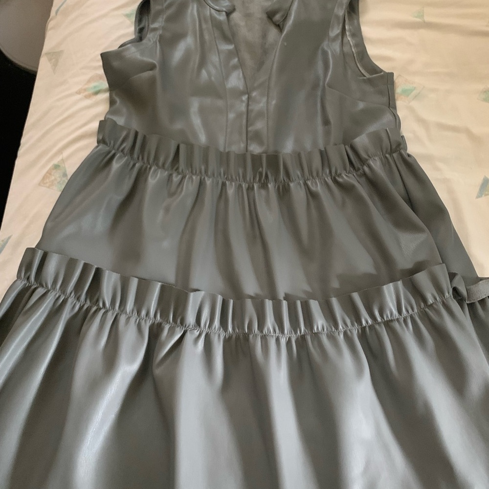 Sophisticated Gray Formal Dress. Pleather material
